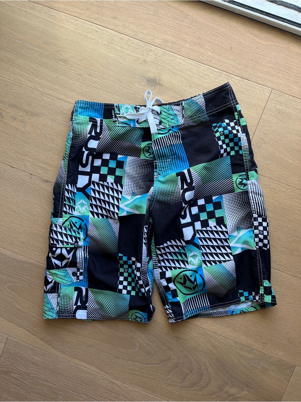 Y2K Rusty Graphic Checkered Gradient Board Shorts